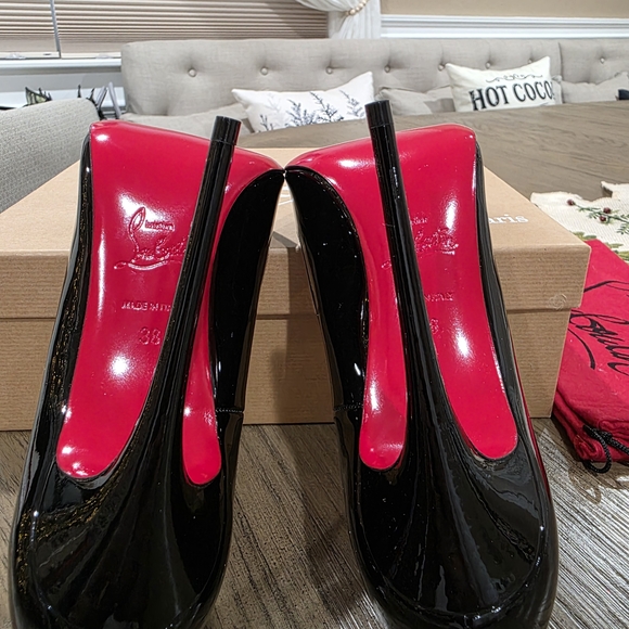 Christian Louboutin Glossy Red and Black Heels - Picture 6 of 13